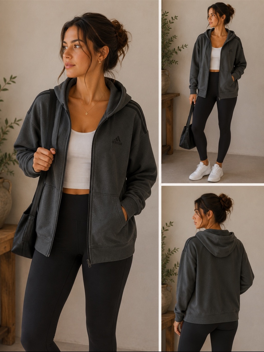 adidas Dark Gray Full-Zip Hooded Sweatshirt